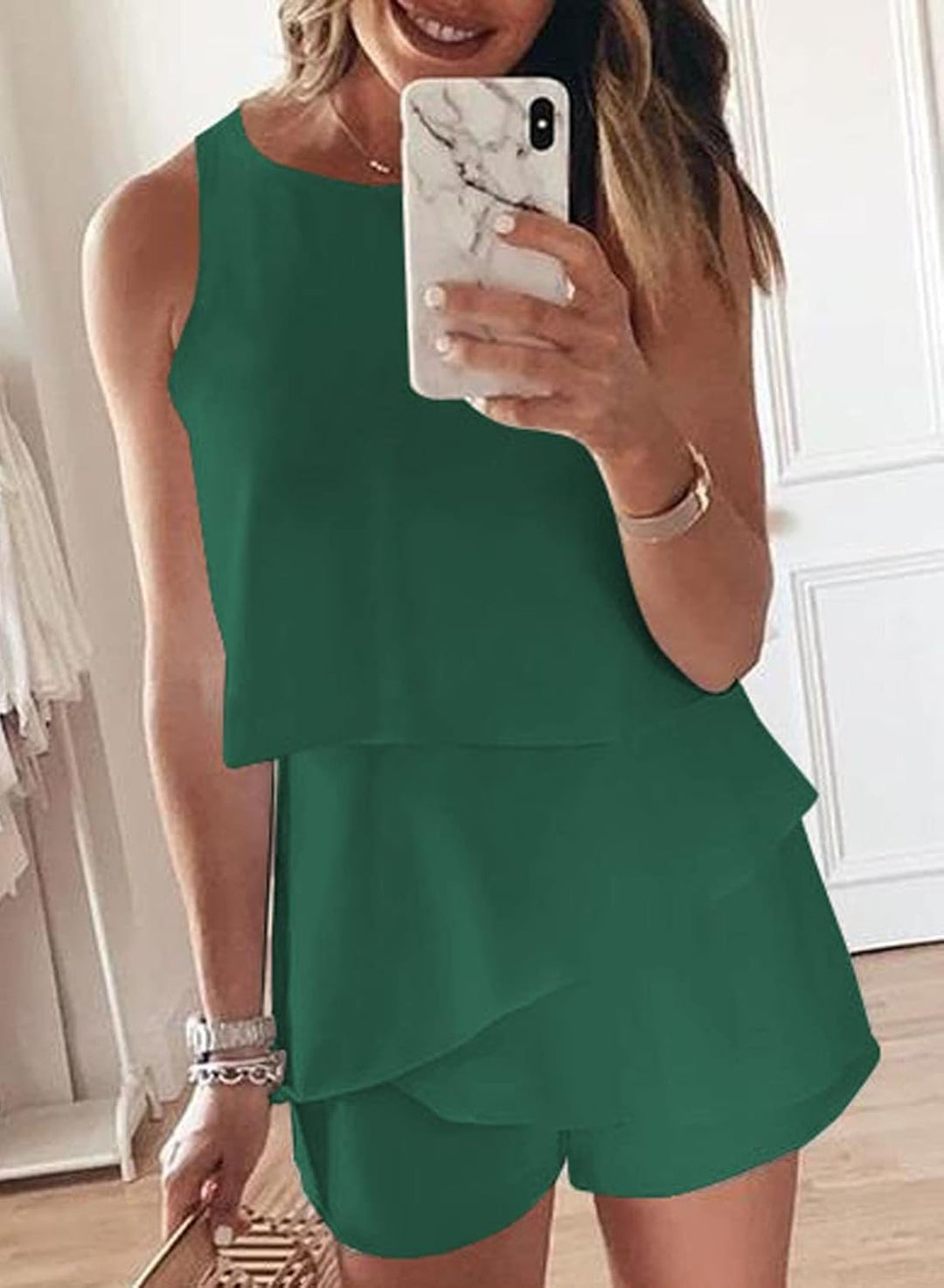 Maavoki Jumpsuit Damen Elegant Sommer Ärmellos Overall mit Rüschen Frauen Oberteile Top und Kurze Ho