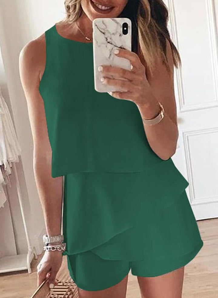 Maavoki Jumpsuit Damen Elegant Sommer Ärmellos Overall mit Rüschen Frauen Oberteile Top und Kurze Ho
