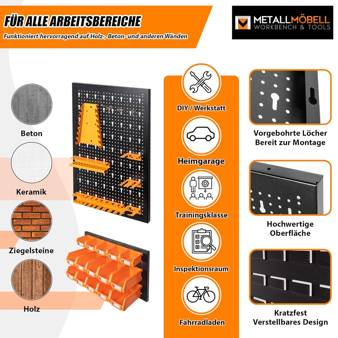 METALLMOBELL - Werkzeugwand Metall Lochwand, 120x90x2cm, 3 Paneele 40x60x2cm, 2 Paneele 30x60x2cm, W