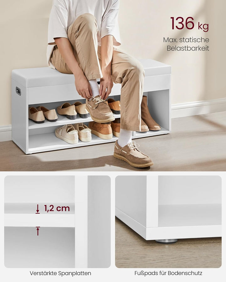 VASAGLE Custos Kollektion - Schuhbank mit Sitzfläche, Sitzbank mit Stauraum, gepolstert, Sitzkissen,