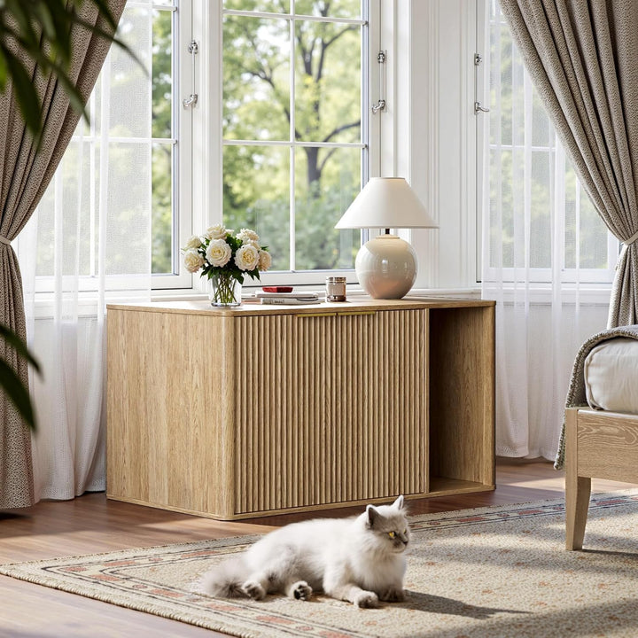 Katzenklo Schrank 90x50x50 cm, Katzenschrank für Katzentoilette aus Holz mit Kratzmatte, Verstecktes