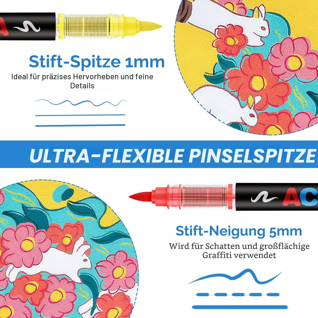 Guangna 120 Farben Acrylstifte Marker Set für Stoff, Leinwand, Glas, Holz und Papier, 120