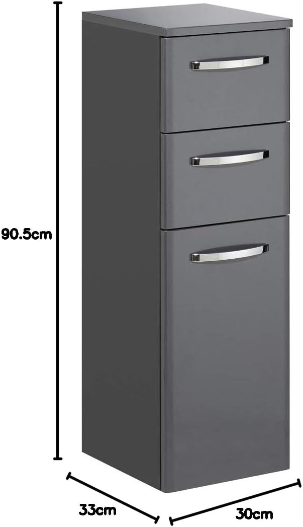 Pelipal - Velo - Highboard, 30 cm, 1-türig, 2 Schubkästen, 1 Einlegeboden - Badmöbel in Anthrazit Ho
