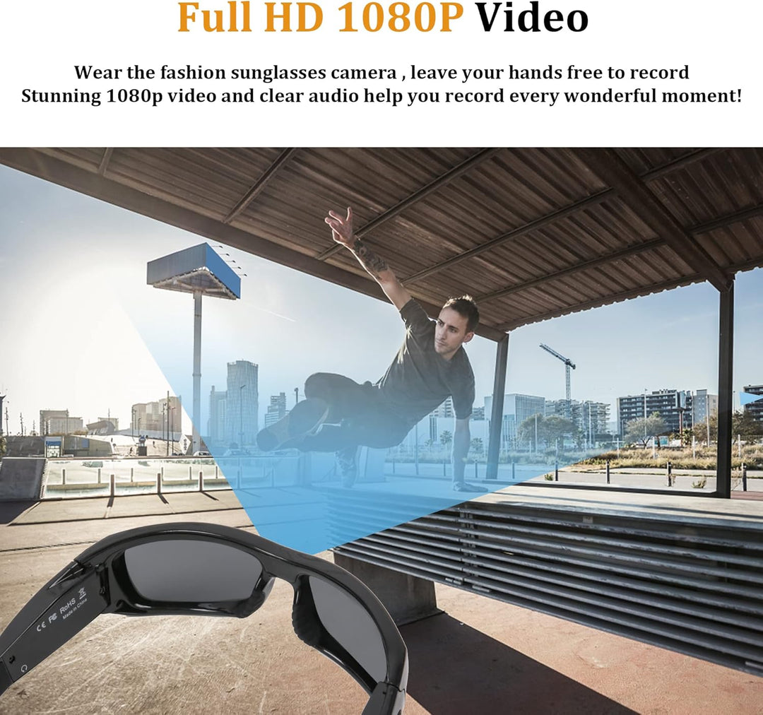 Hereta Kamera Sonnenbrille, Bluetooth Sonnenbrille Full HD 1080P Videokamera Brille mit UV-Schutz Po