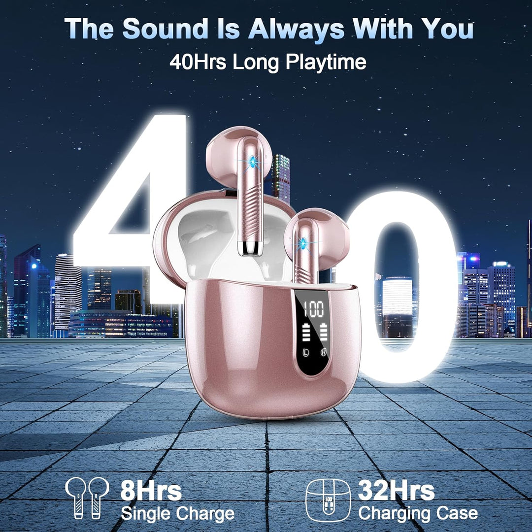 Bluetooth 5.3 Kopfhörer, In Ear Kopfhörer Kabellos mit 4 Mic, 48H Tiefer Bass Spielzeit Wireless Ear