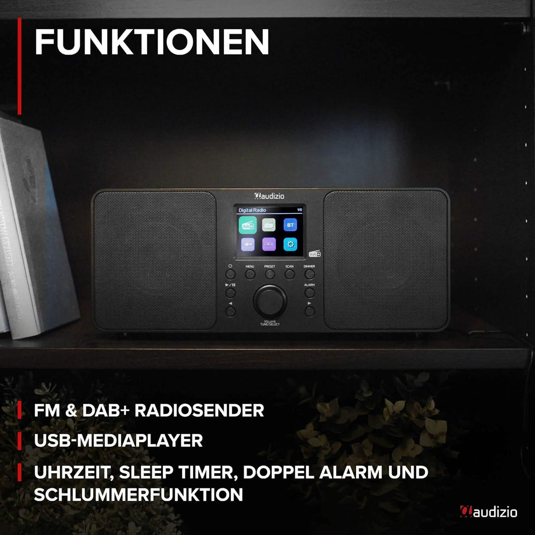 Audizio Genua DAB Radio mit Bluetooth – Stereo DAB Plus Radio mit Fernbedienung, 60 Speicherplätze,