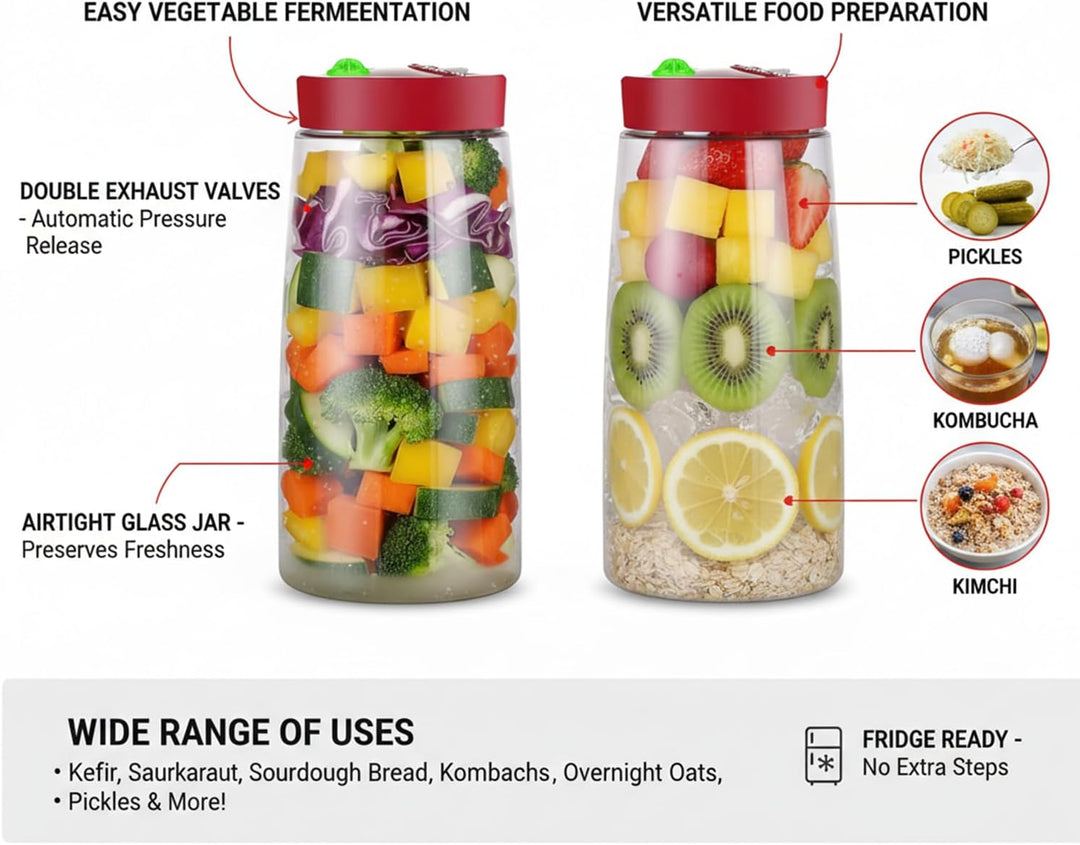 2 Stück Fermentierglas mit 1-Wege-Entlüftung, 2.2L kimchi behälter, Breiter Öffnung Einmachglas mit