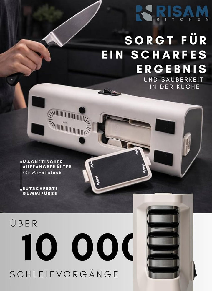 Messerschärfer elektrisch – 2-Stufen Schleifsystem – Messer schärfen für Küchenmesser & Keramikmesse