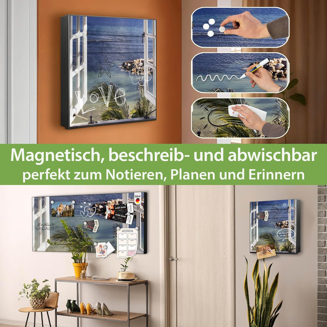 banjado Grosser Schlüsselkasten Glas - Schlüsselbox 30x30cm mit 50 Haken - Schlüsselkasten modern fü