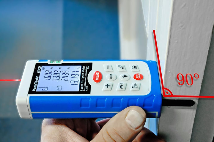 PeakTech Profi Laser- Entfernungsmessgerät 0,05M … 60 M - mit Beleuchteter LCD-Anzeige und Wasserwaa