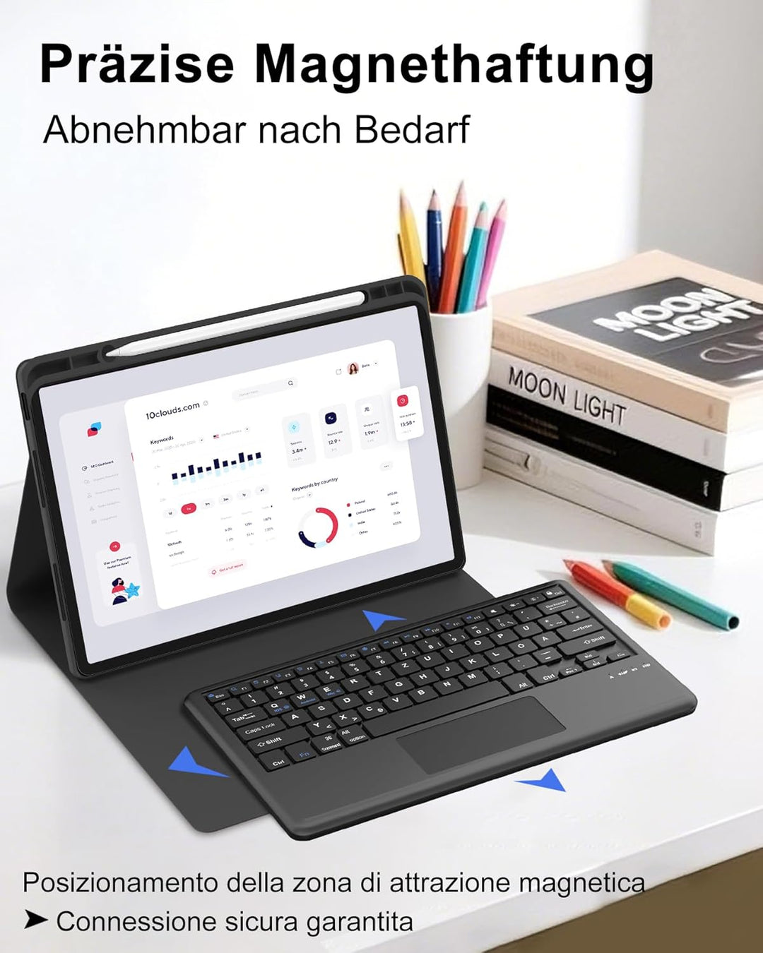 Tastatur Case für Redmi Pad Pro 12,1" 2024 & Poco Pad 12,1" 2024, Abnehmbare Bluetooth Tastatur mit