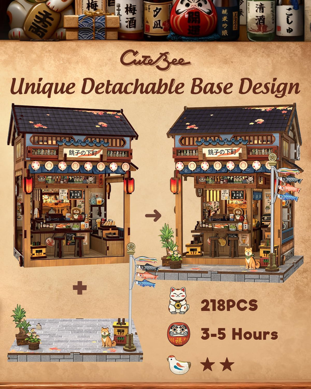 CUTEBEE Book Nook Kit für Erwachsene - Japanisches Izakaya Miniaturhaus, 3D Holzpuzzle DIY zum Selbe