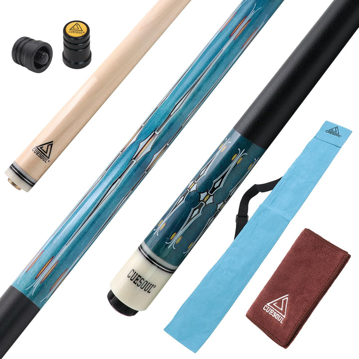 CUESOUL 58 Zoll Pool-Queue,21oz,13 mm Spitze, Billard-Queue mit Irish Wrap, verpackt in blau/brauner