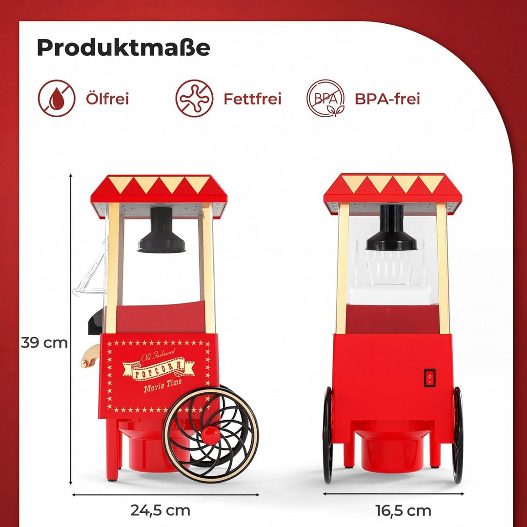COSTWAY Retro Popcornmaschine 1200W, Heissluft Popcorn Maschine Ohne Öl, Schnelle Zubereitung in 2 M