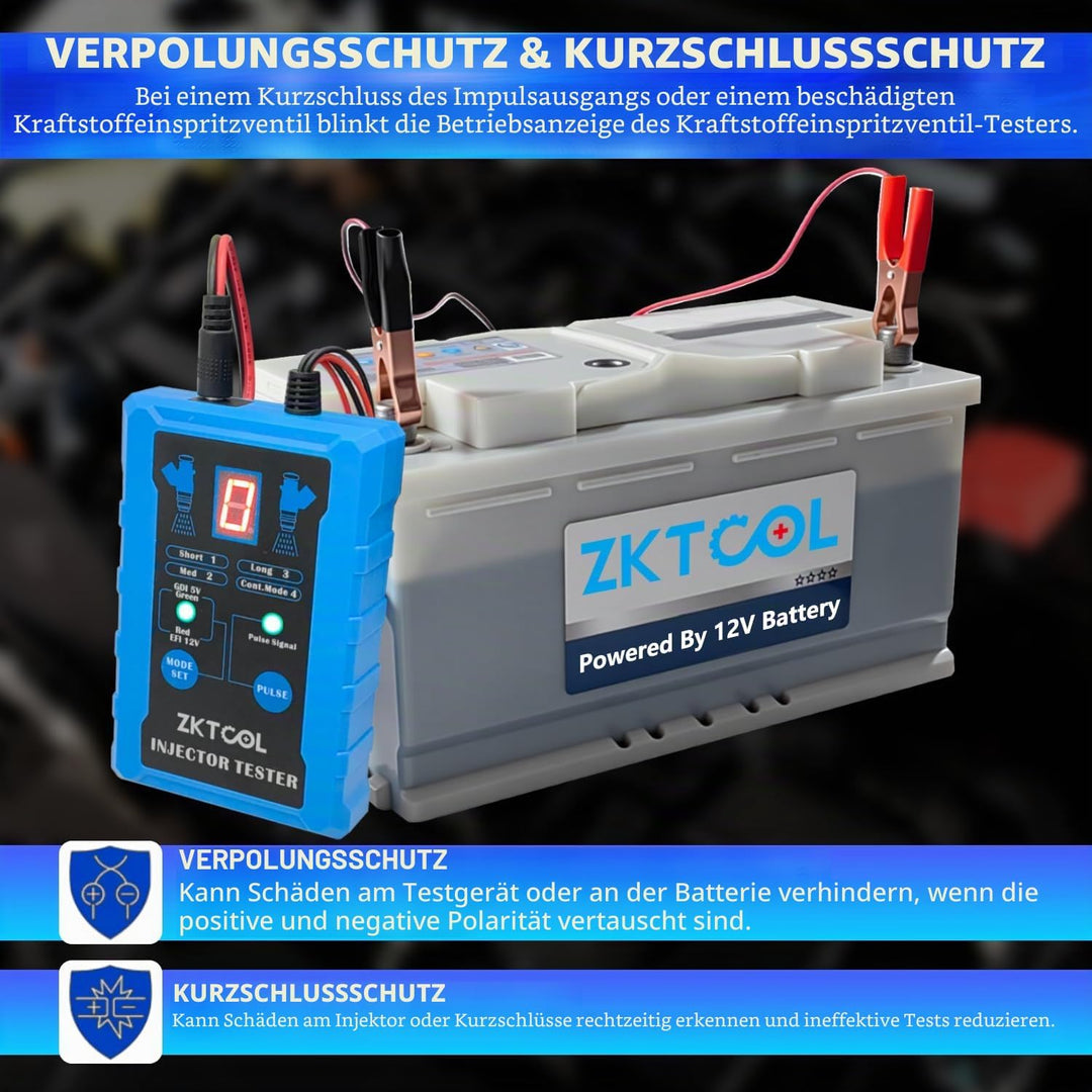 ZKTOOL Universal Einspritzdüsen Reiniger und Tester Set mit 8 Adaptern | Bietet 8 Impulsmodi &amp; 4-Dra