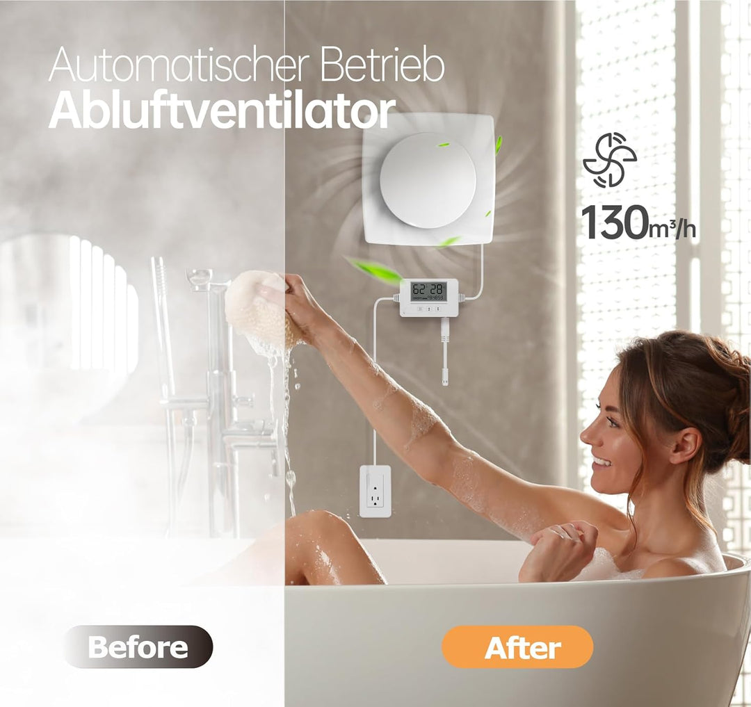 Badlüfter mit Feuchtigkeitssensor&Temperatursensor, Timer - Bad Lüfter 100mm mit Visualisiertem Cont