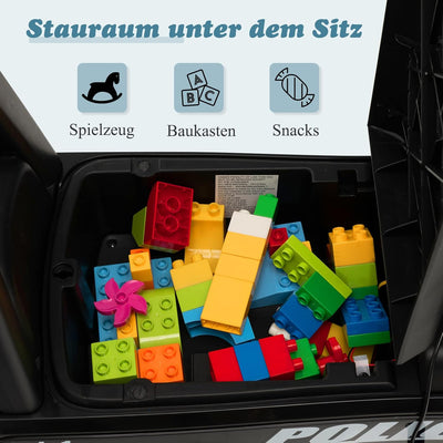 COSTWAY Polizei Kinder Rutschauto mit Stauraum unter dem Sitz, Aufsitz Kinderauto mit Megaphon, Warn