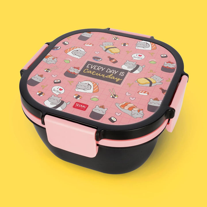 LEGAMI – Lunchbox Sushi Cat, 1 Gabel, 1 Tablett mit Fächern, 1 herausnehmbarer Gewürzbehälter inklus