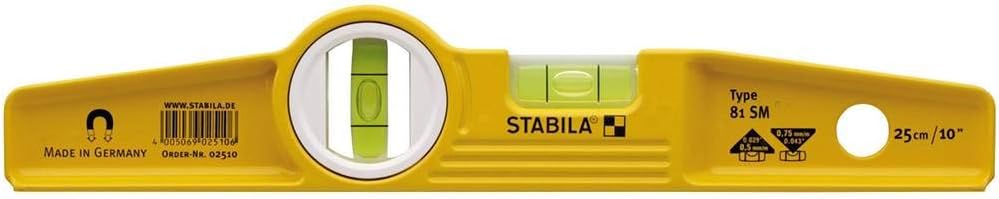 STABILA Magnet-Wasserwaage Type 81 SM Torpedo, 25 cm, Alu-Gussprofil, starkes Seltenerd-Magnetsystem