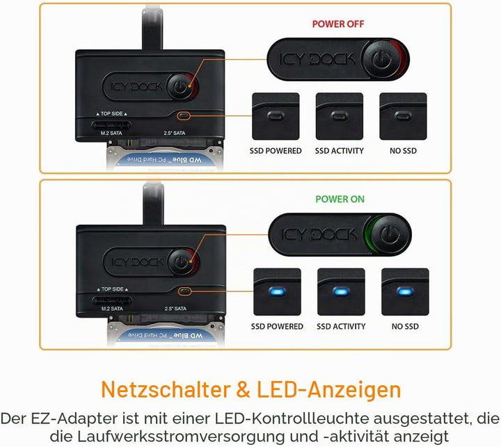 ICY DOCK EZ-Adapter MB031U-1SMB - Externer USB 3.2 Gen1 5Gbit/s Adapter für 2,5 Zoll HDD/SSD oder M.