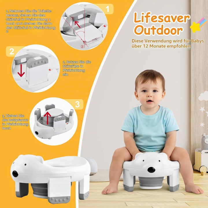 Kinder-Töpfchen, 2-IN-1 Kindertoilette mit 3 Rollen Müllsäcke, Tragbares Reisetöpfchen für Kleinkind