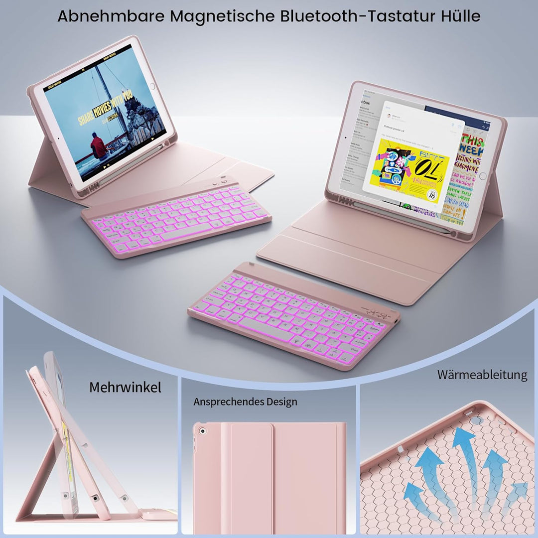 Tastatur Hülle für iPad 9. / 8. / 7. Generation 10,2 Zoll, 360° Schutz TPU Hülle mit Abnehmbarer Bel