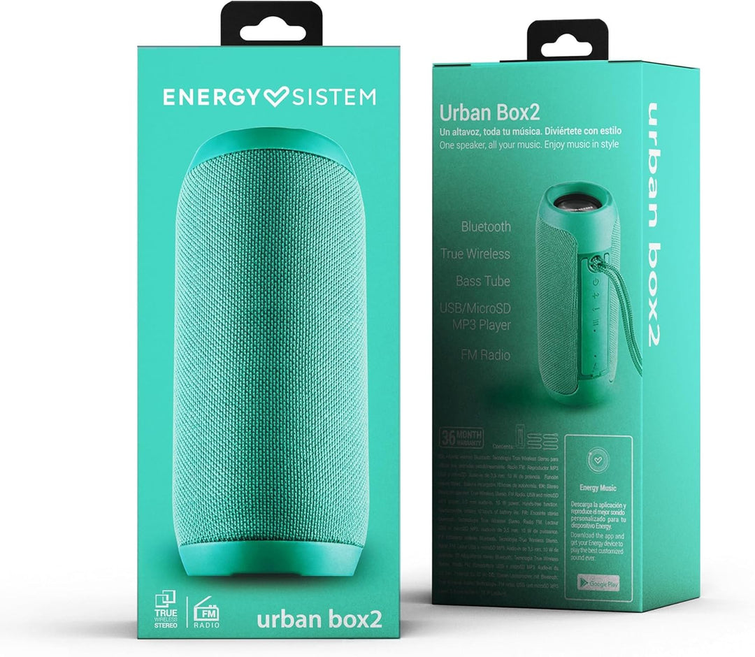 Energy Sistem Urban Box 2 Jade Tragbarer Lautsprecher (10 W, TWS, Bluetooth 5.0, USB/microSD-MP3-Pla