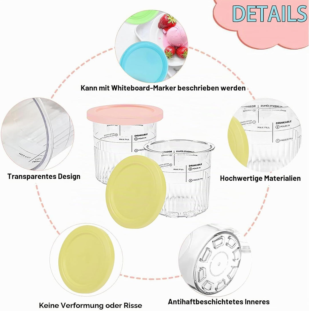 4 Stück Eiscreme Behälter,Mit vier Löffeln,Mit Deckel Wiederverwendbare Creami Tubs,Kompatibel mit N
