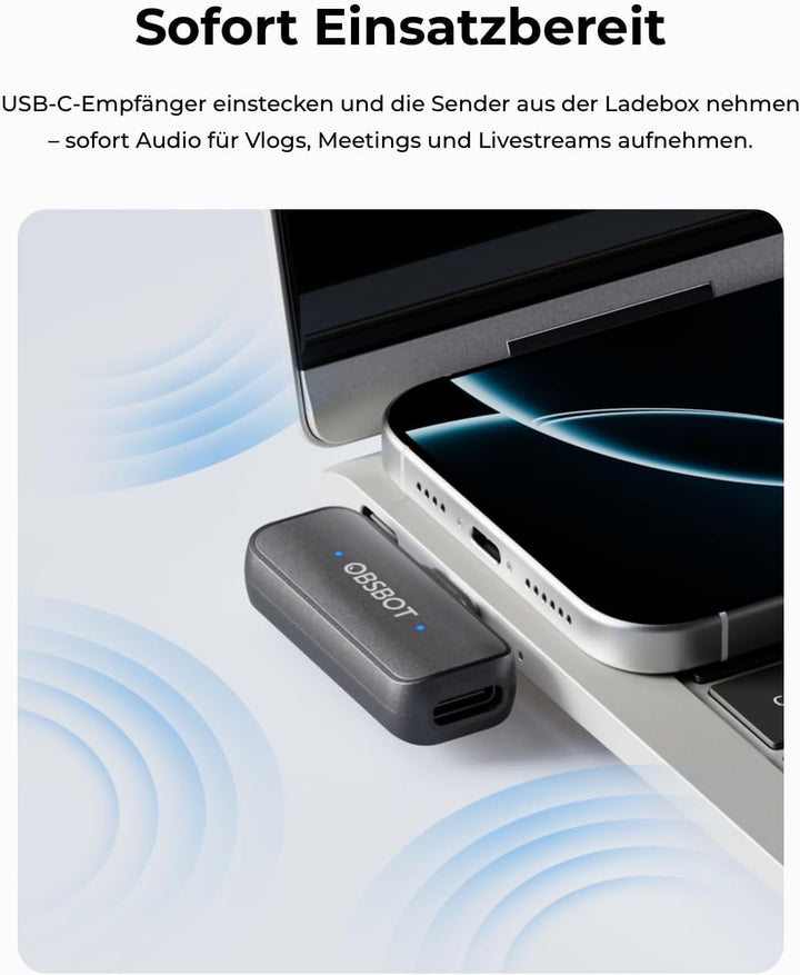 OBSBOT VOX Kabelloses Mikrofon, Dual Lavalier Mikrofone mit 300m Reichweite, 48kHz/24-Bit Studio Aud
