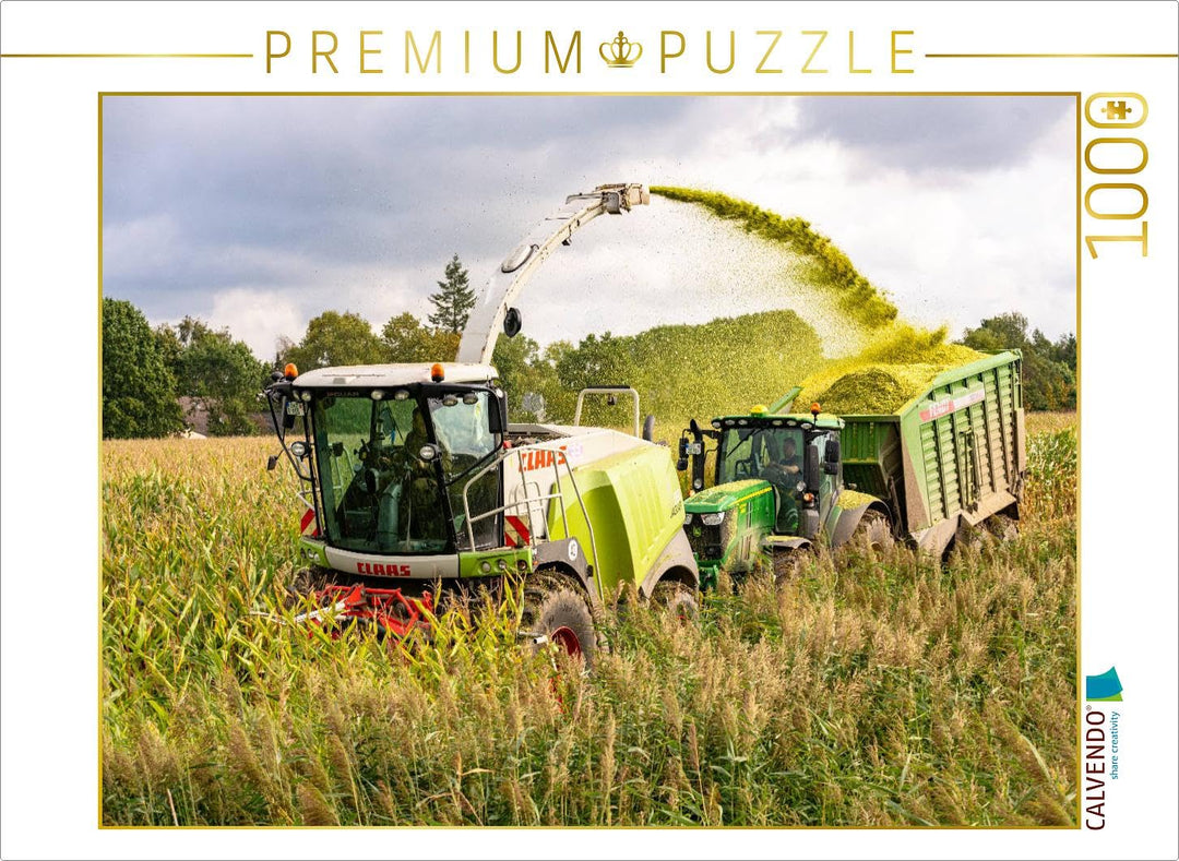 CALVENDO Puzzle Claas Jaguar 950 und John Deere 6250R - 1000 Teile Foto-Puzzle für glückliche Stunde