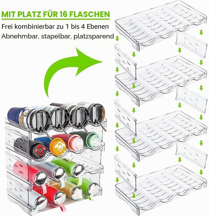 Stapelbarer Flaschenhalter, 4er-Pack Klarer Wasserflaschen-Organizer Hält 16 Flaschen für die Küche,