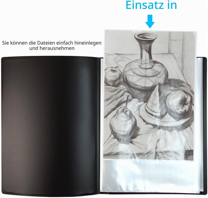Präsentationsmappe mit Kunststoffhüllen im A4-Format, 40 Taschen (6 Farben)