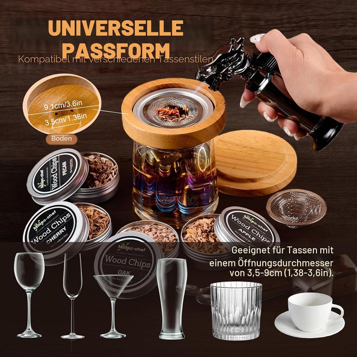 Cocktail Smoker Kit, MKNZOME Whiskey Smoker Kit mit 4 Geräuchertem Cocktail Raucher Kit Sägemehl Vat