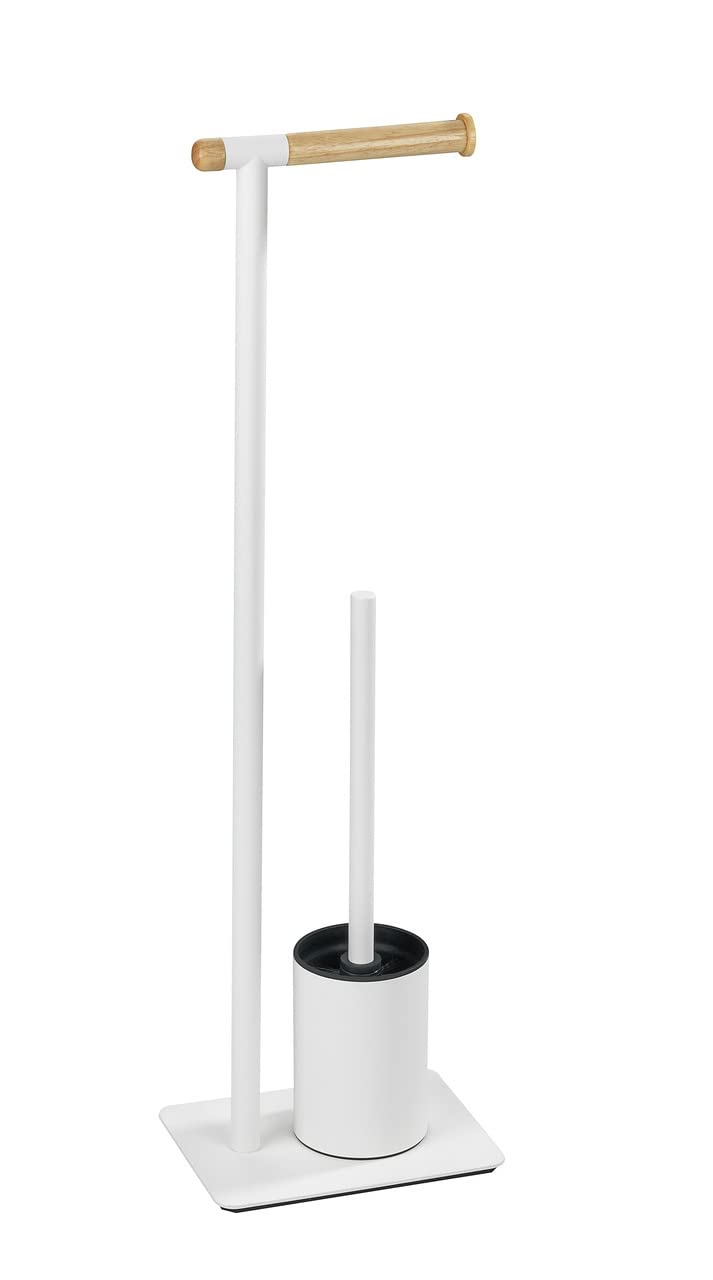 WENKO Stand WC-Garnitur Macao - WC-Bürstenhalter, Stahl, 21 x 70.5 x 15 cm, Weiss, weiss / braun, 70