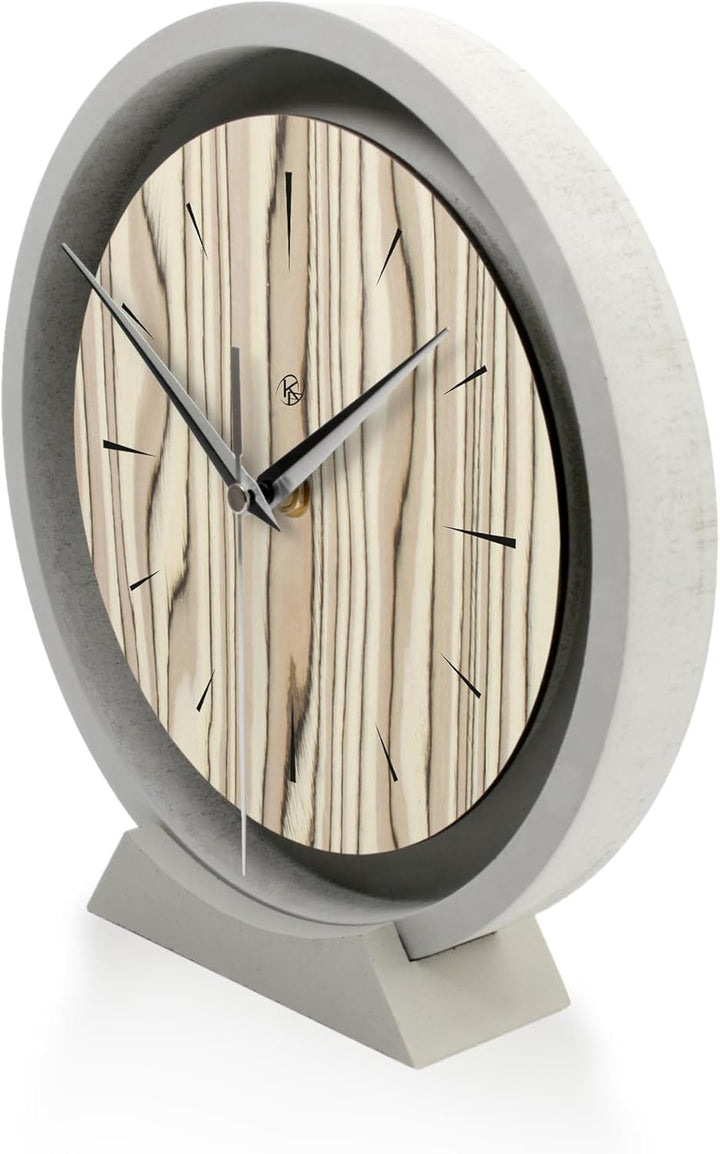 Kreative Feder Runde Tischuhr aus Beton im Industrial Design – leise Standuhr ohne Ticken in minimal