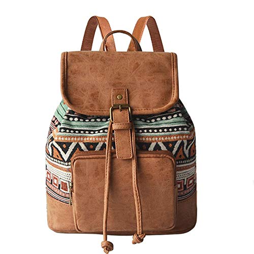 Rucksack Bohemien Klassisch Rucksackhandtaschen Klein Leder und Baumwolle Freizeitrucksack für Schul