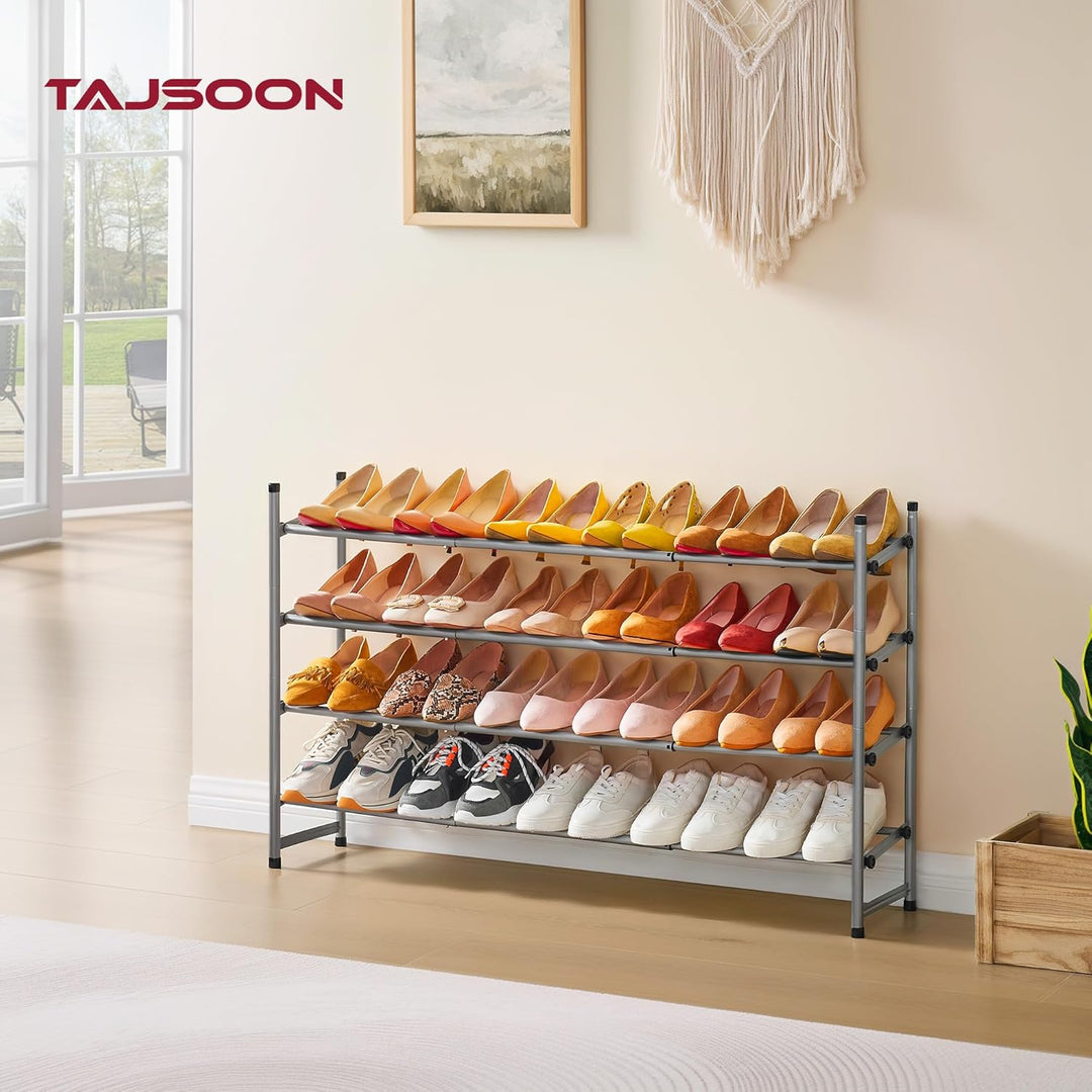 Tajsoon Schuhregal 4 Ebenen, 74–104 cm verstellbar &amp; stapelbar, für Eingang, Kleiderschrank, Garage,