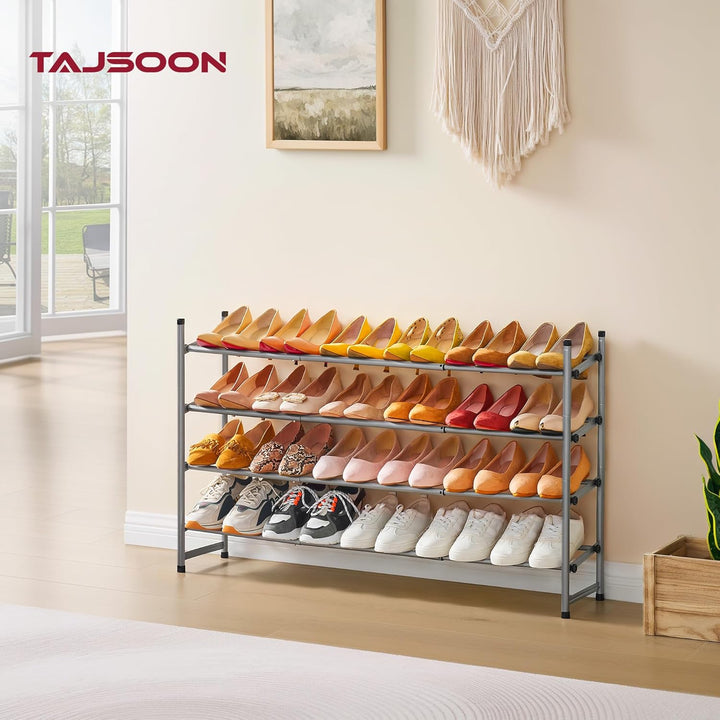 Tajsoon Schuhregal 4 Ebenen, 74–104 cm verstellbar &amp; stapelbar, für Eingang, Kleiderschrank, Garage,