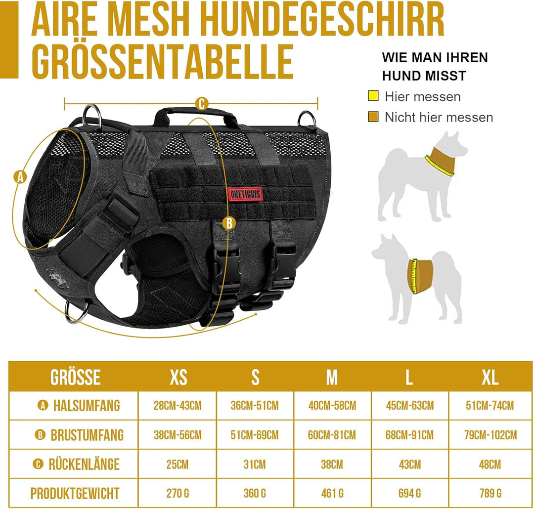OneTigris No-Pull Hundegeschirr, AIRE MESH Einstellbar Sicherheitsgeschirr Ultra Atmungsaktiv für Gr