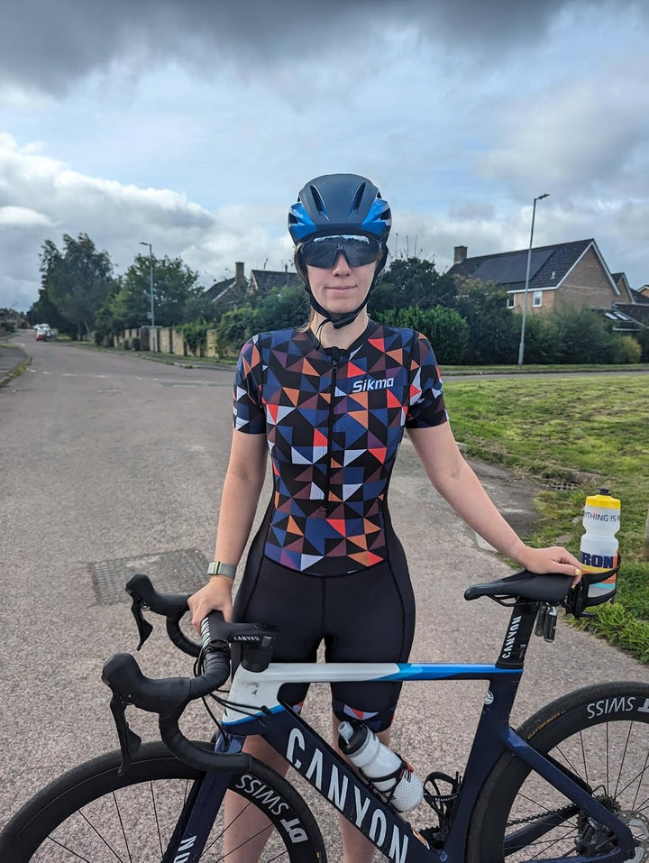 Ladies Cycling Skinsuit Women Padded One Piece Trisuit Bike Top Short Sublimated Design bib Short M