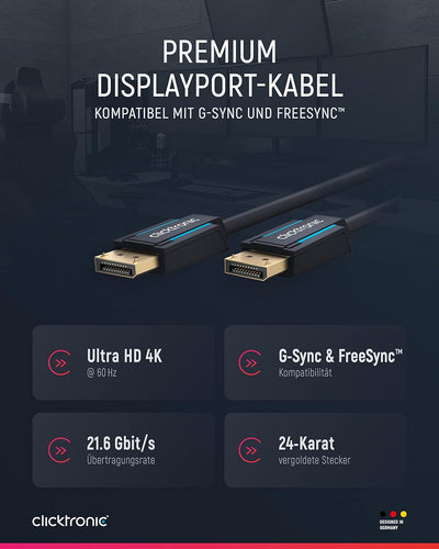 Clicktronic Casual DisplayPort-Kabel Audio / Video Verbindung für HD- und 3D-Inhalte, 3m, 3m