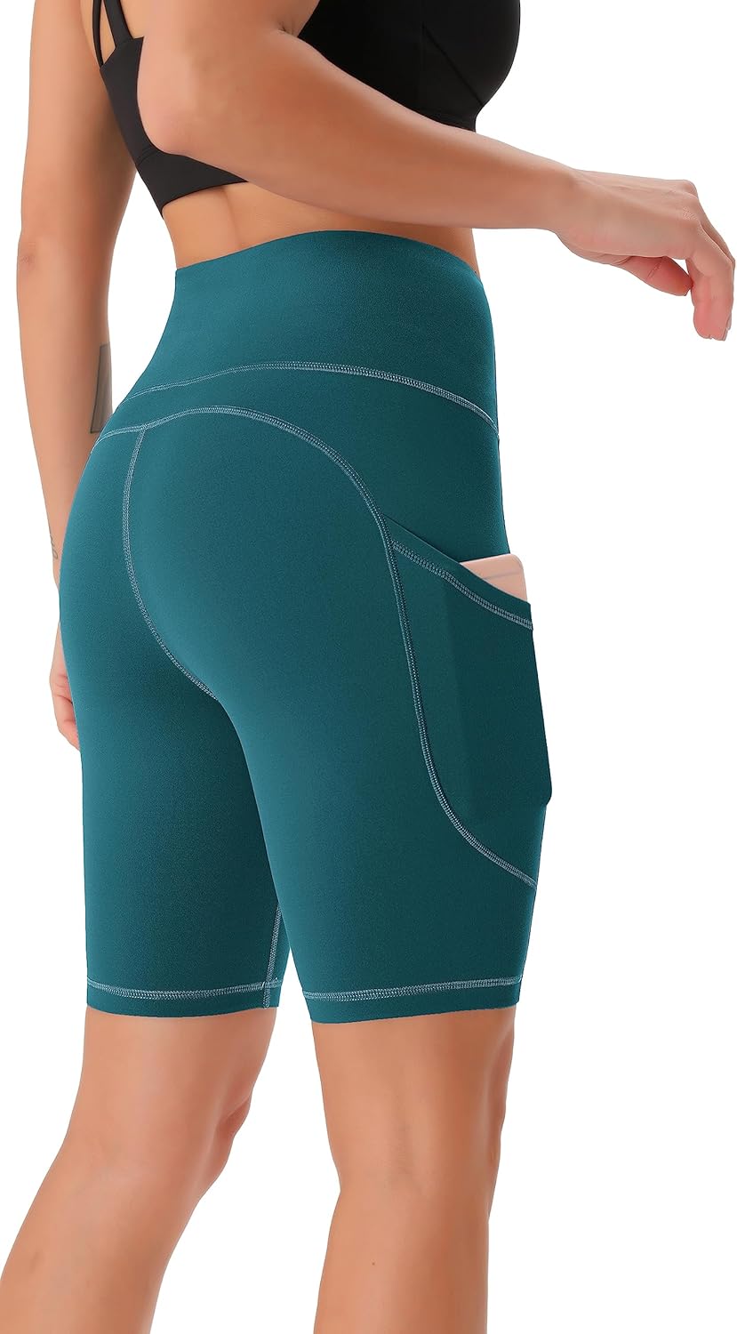 Persit Damen Kurze Leggings, Blickdicht Radlerhose mit Taschen L Türkis, L Türkis