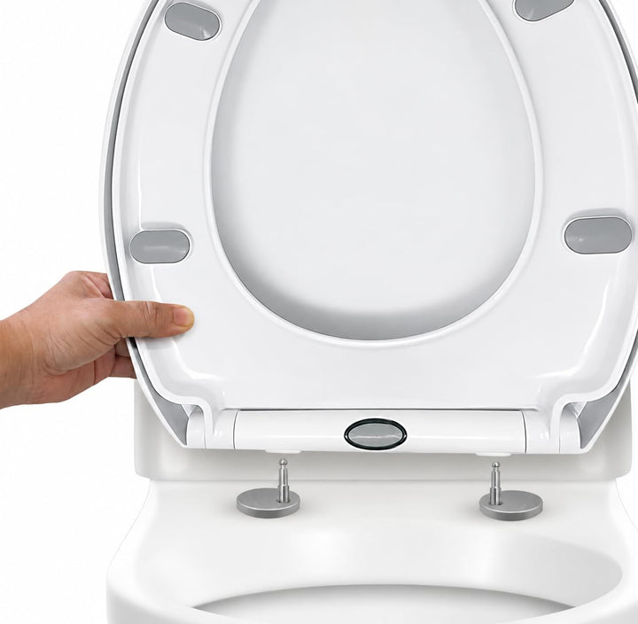 CUQOO WC-Sitz mit Absenkautomatik und Schnellverschluss – Ovaler Toilettensitz in Weiss | Verstellba