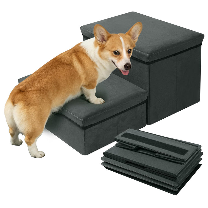 Hundetreppe 2 Stufen, Faltbare Haustiertreppe mit Stauraum, Katzentreppe Hunderampe Sofa für Alte Ka