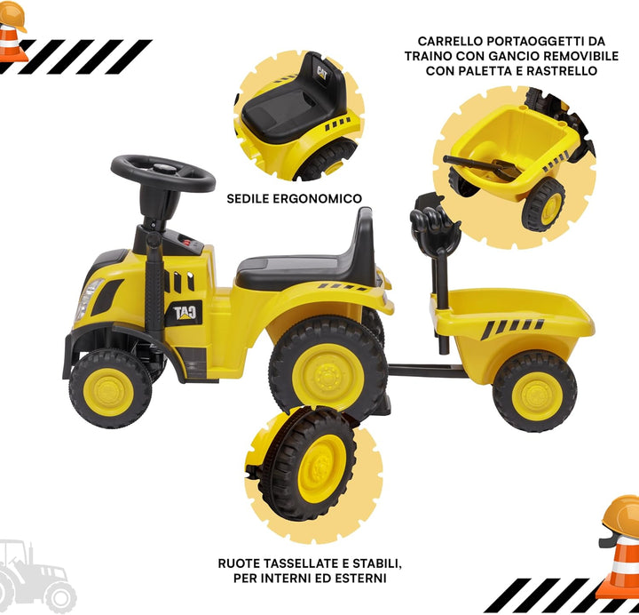 Caterpillar-Traktor-Rutschfahrzeug für Kinder von 1 bis 3 Jahren mit Anhänger, realistischen Geräusc