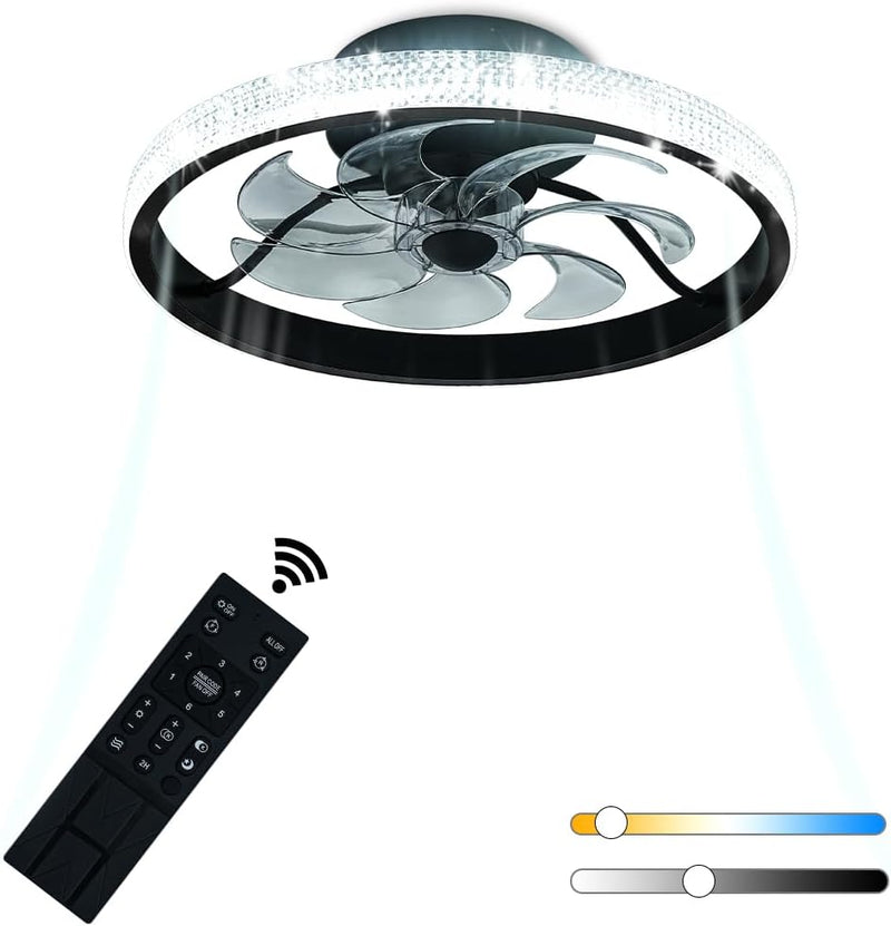 ELINKUME Schwarzer Deckenventilator mit Lichtern,Kleiner Ventilator mit 6 Geschwindigkeiten,Deckenle