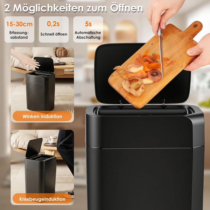 16L Mülleimer mit Sensor, Automatik Touchless Mülleimer mit Hand und Knie Sensor, Schnelle Reaktion,
