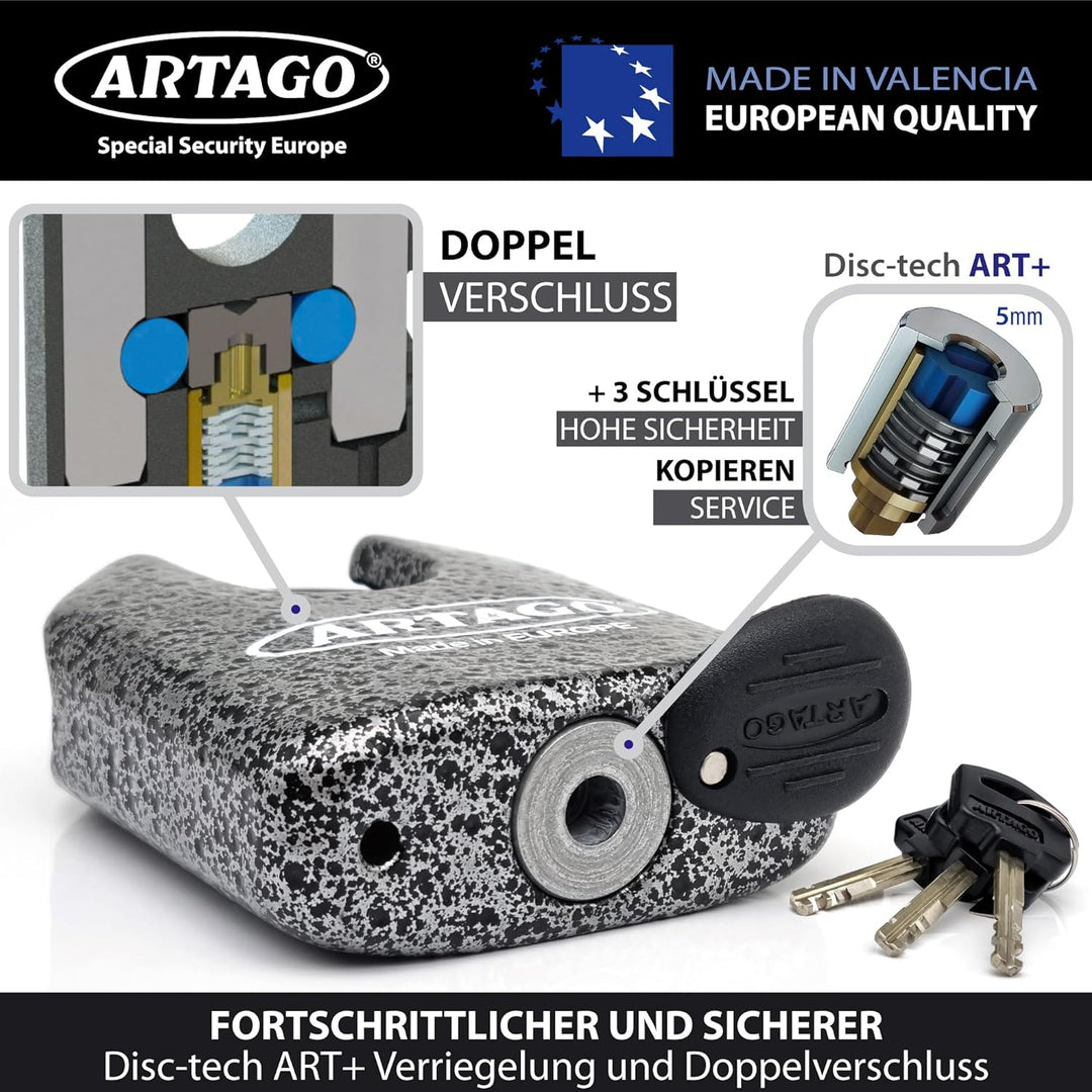 Artago 68T/B Hochwertiges Vorhängeschloss MONOBLOK Geschmiedeter Stahl Höchster Stärke, Zulassung So