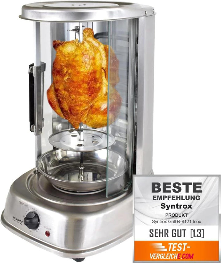 Syntrox Germany Dönergrill Blontixa Edelstahl mit Glastür, Drehspiess, Gyrosgrill, Hähnchengrill, Eö