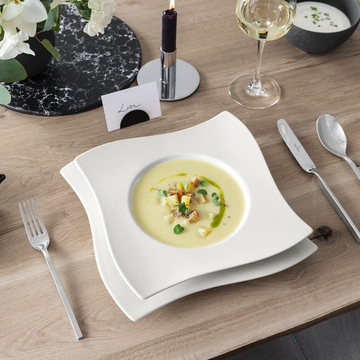 Villeroy und Boch NewWave Suppenteller, Premium Porzellan, Weiss Suppenteller 24 cm, Suppenteller 24